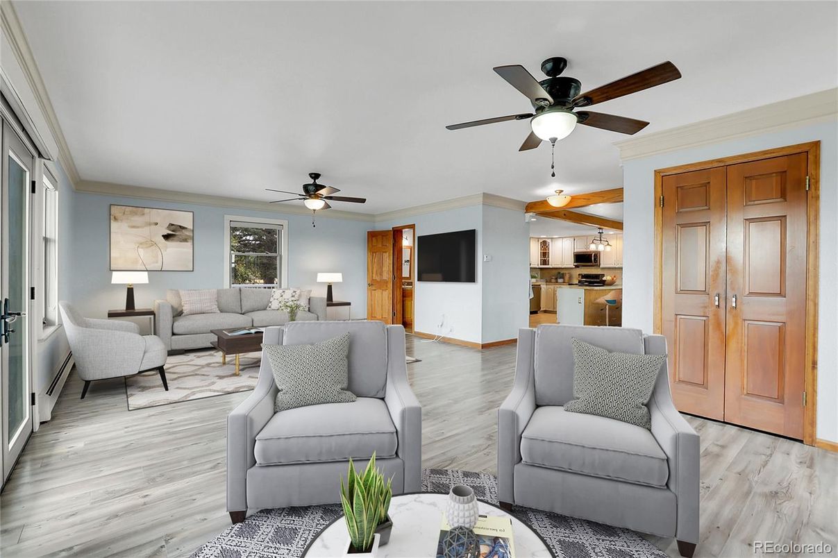 Interior, Kitchen, Living room, Stainless Steel Appliances, Wood Texture Flooring