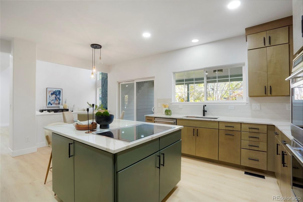 Interior, Kitchen, Pendant Lights, Recessed Lighting, Wood Texture Flooring