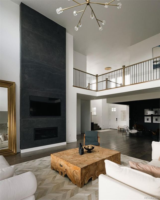 Fireplace, Interior, Pendant Lights, Wood Texture Flooring