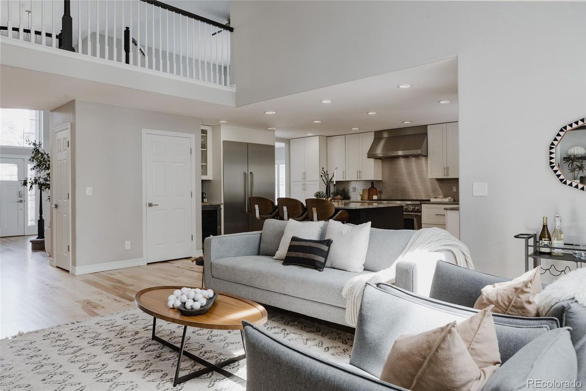 Interior, Kitchen, Living room, Recessed Lighting, Stainless Steel Appliances, Wood Texture Flooring