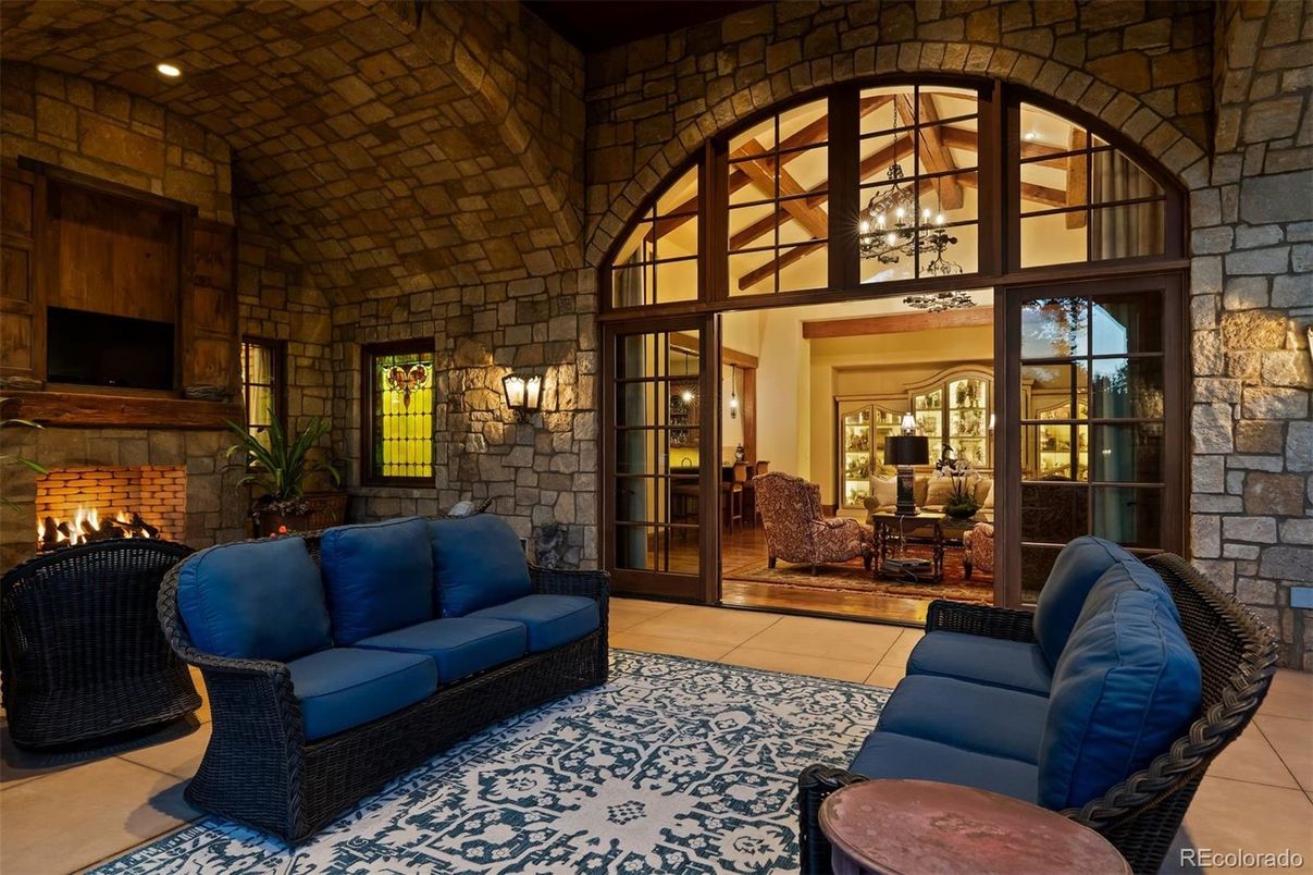Exterior, Fireplace, Interior, Living room, Stone Walls