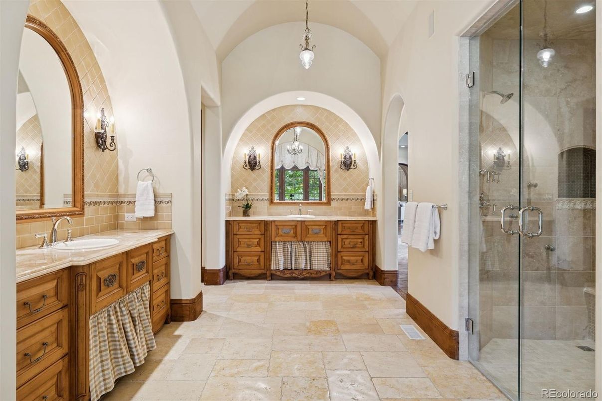 Bathroom, Glass Shower, Interior, Pendant Lights