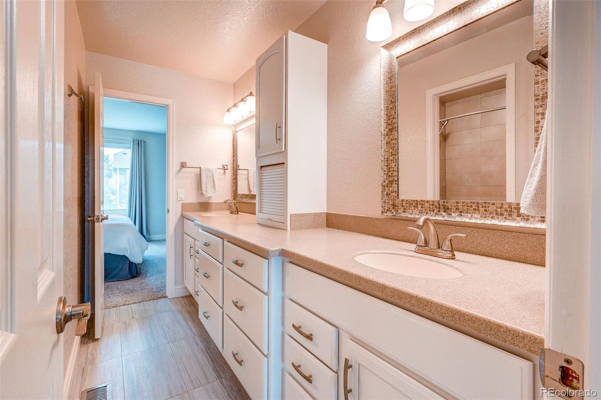 Bathroom, Bedroom, Dual Sink Vanities, Interior, Wood Texture Flooring