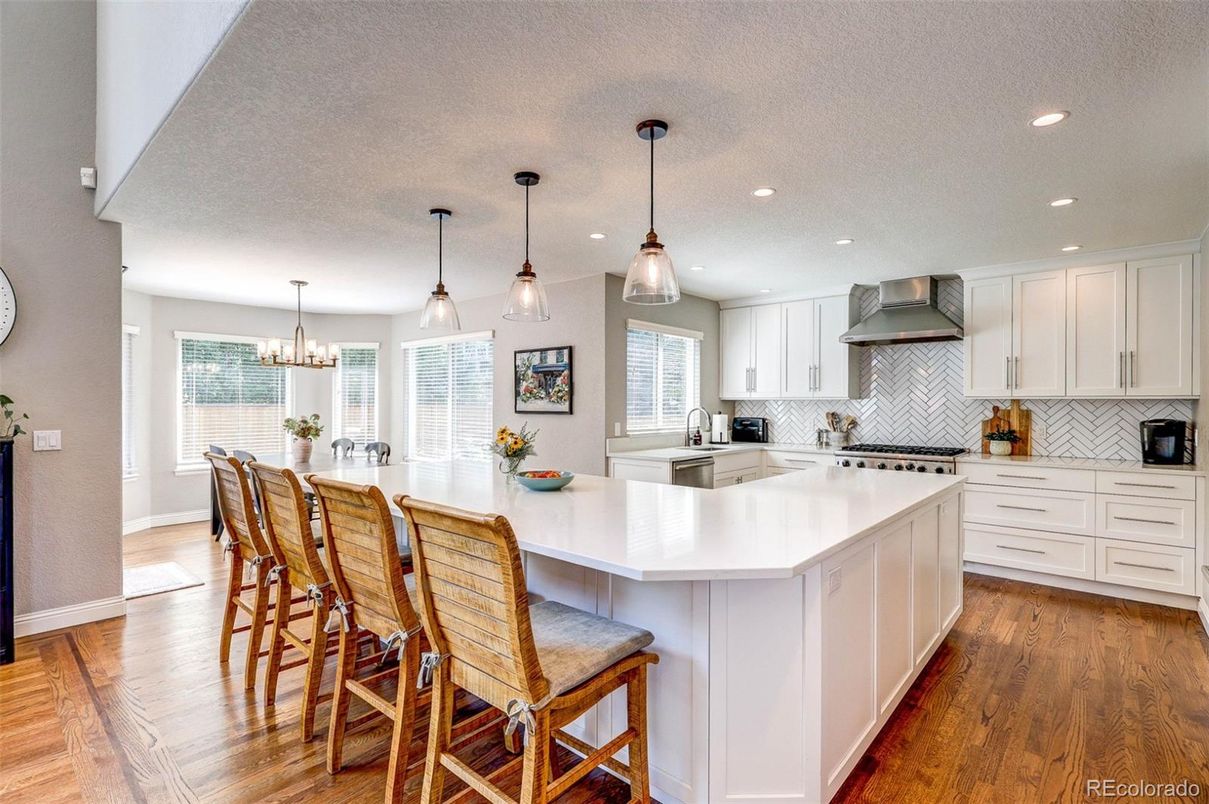 Interior, Kitchen, Pendant Lights, Recessed Lighting, Wood Texture Flooring