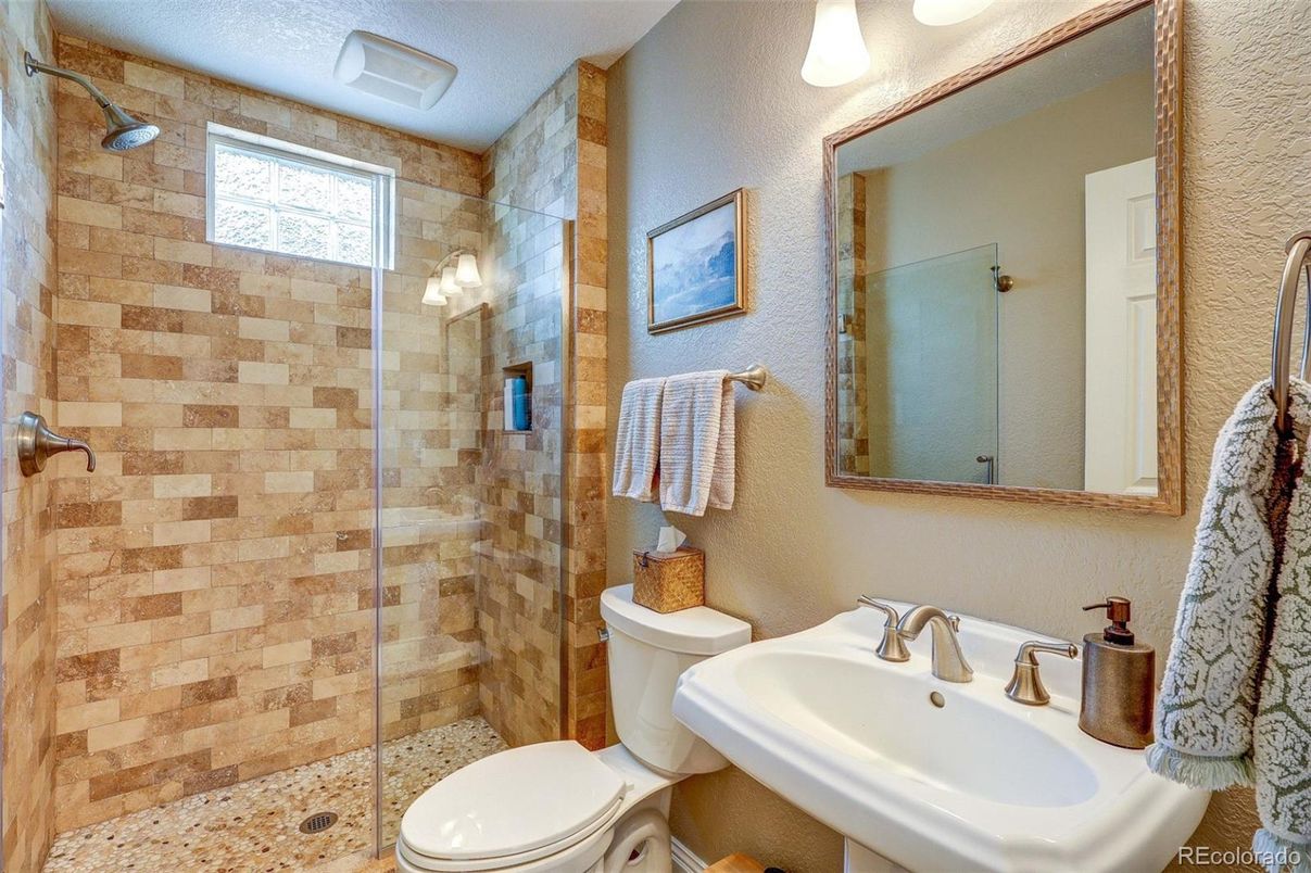 Bathroom, Glass Shower, Interior, Stone Walls