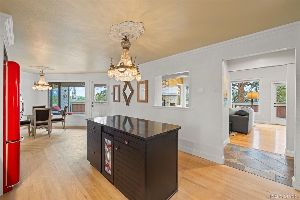 Chandelier, Dining room, Interior, Wood Texture Flooring