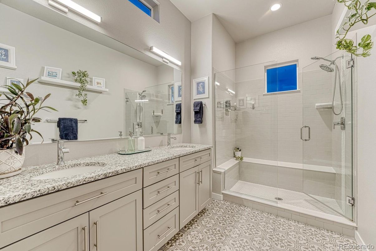 Bathroom, Dual Sink Vanities, Glass Shower, Interior, Recessed Lighting