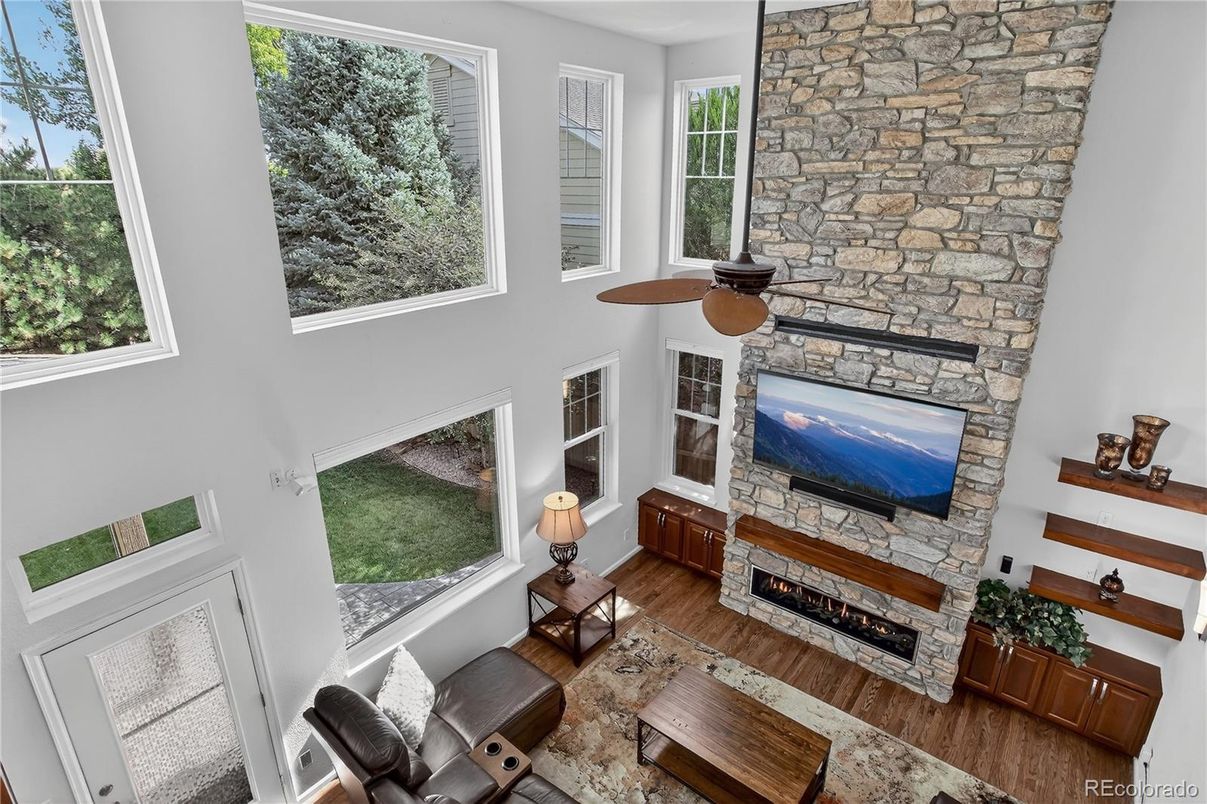Fireplace, Interior, Living room, Stone Walls, Wood Texture Flooring
