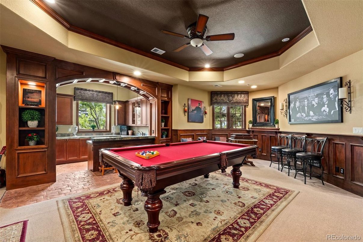 Billiard Table, Game Room, Interior, Recessed Lighting