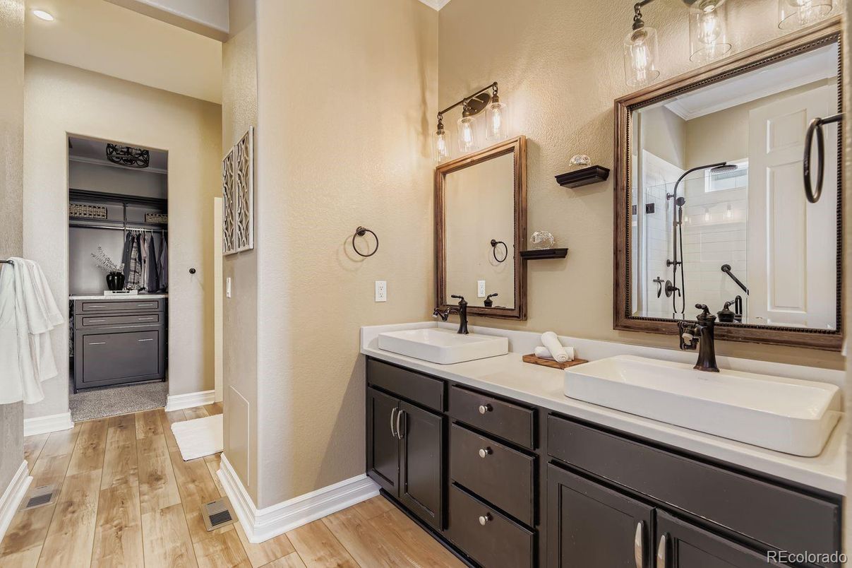 Bathroom, Dual Sink Vanities, Interior, Wood Texture Flooring