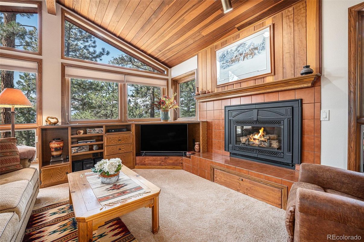 Fireplace, Interior, Living room, Wooden Ceilings, Wooden Walls