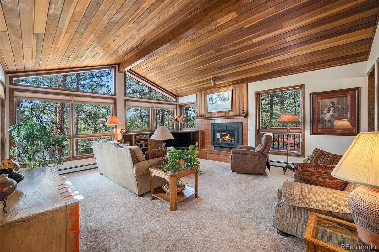 Fireplace, Interior, Living room, Sun Room, Wooden Ceilings