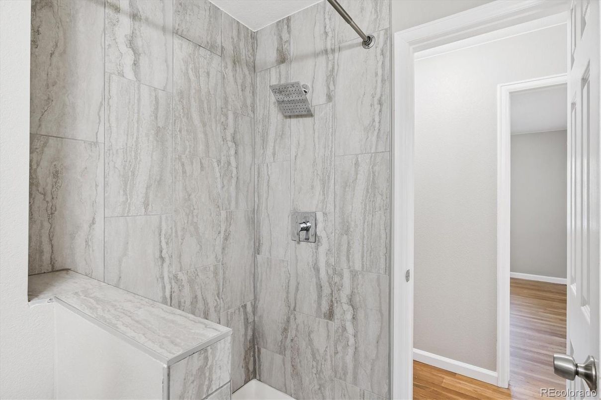 Bathroom, Interior, Marble Walls, Wood Texture Flooring