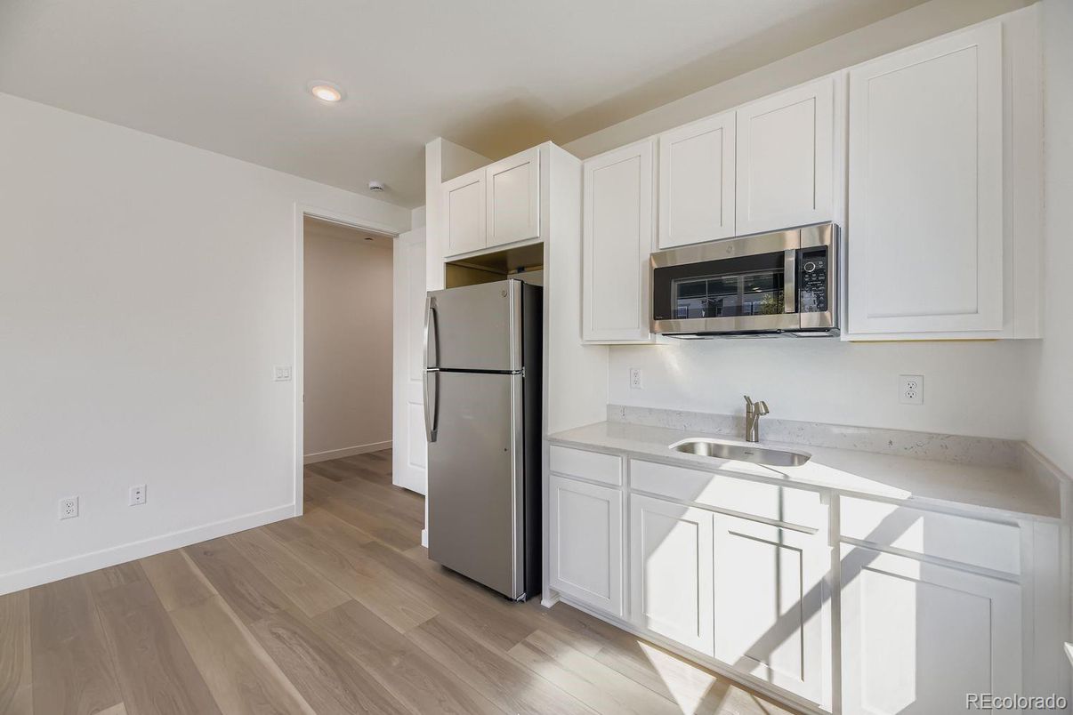 Interior, Kitchen, Recessed Lighting, Wood Texture Flooring