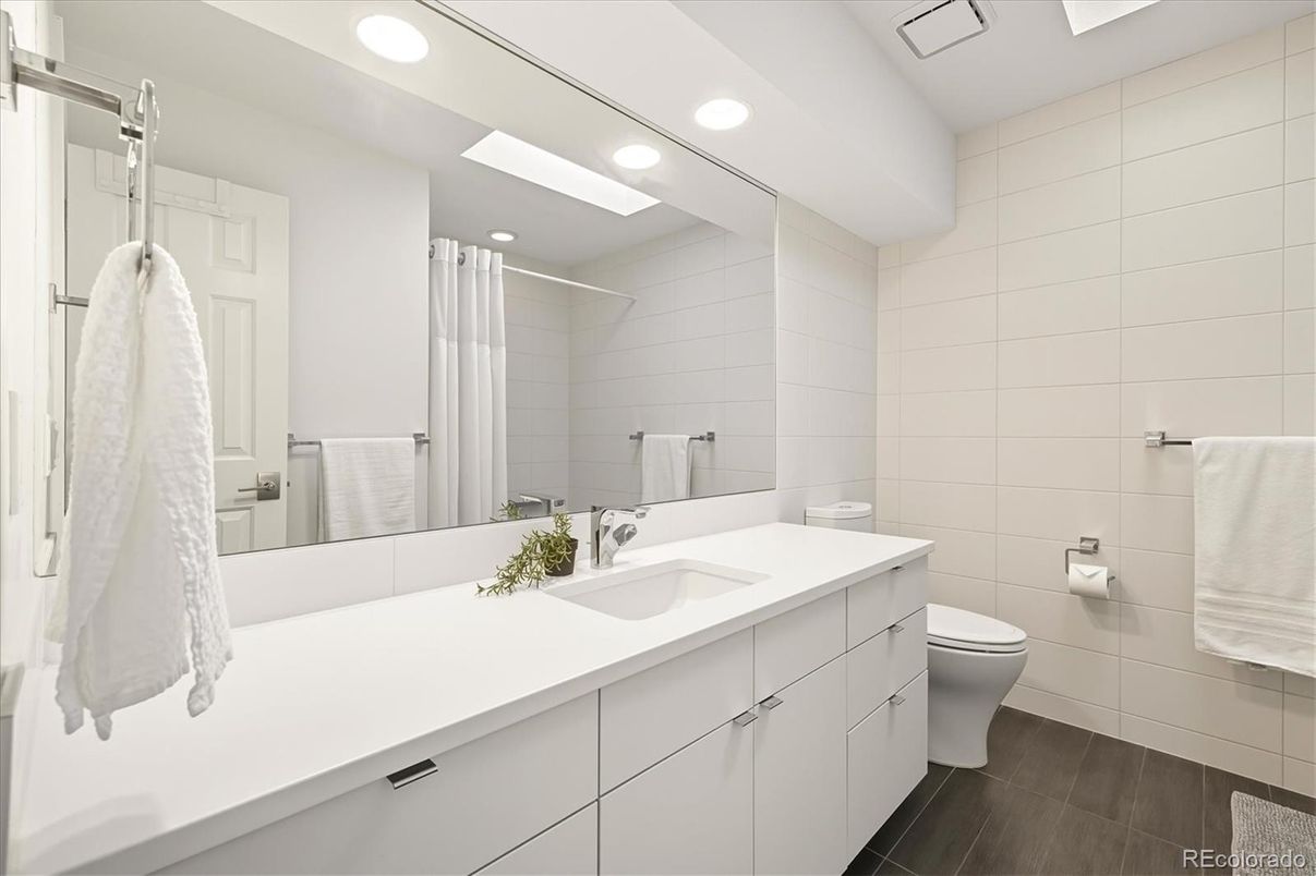 Bathroom, Interior, Recessed Lighting, Wood Texture Flooring