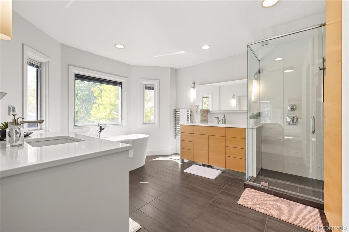 Bathroom, Dual Sink Vanities, Free Standing Baths, Glass Shower, Interior, Recessed Lighting