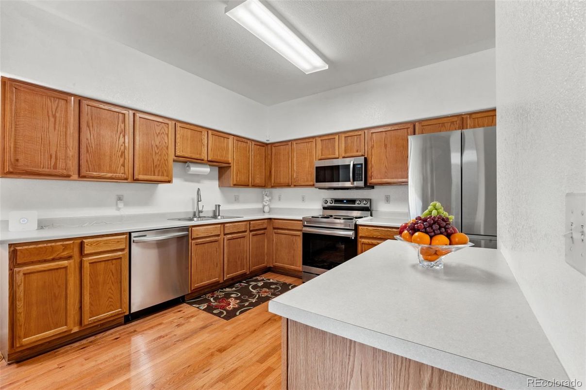 Interior, Kitchen, Stainless Steel Appliances, Wood Texture Flooring