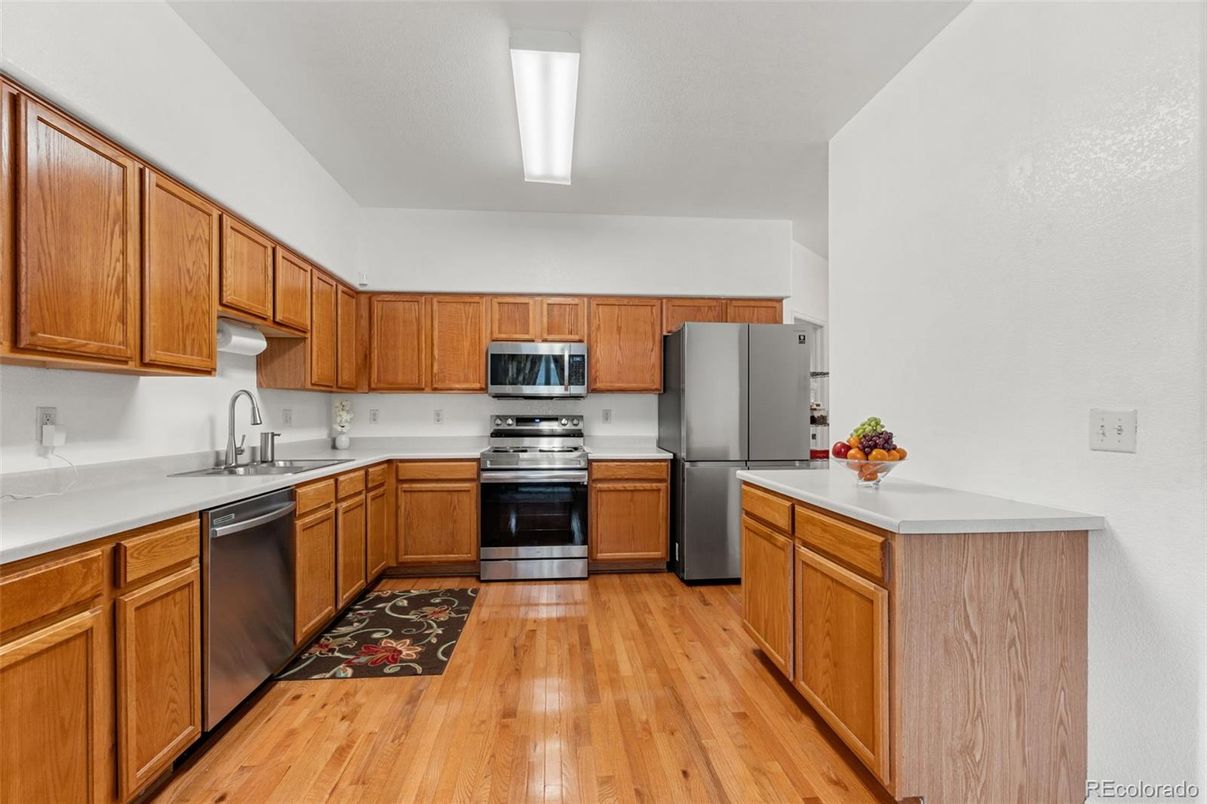 Interior, Kitchen, Stainless Steel Appliances, Wood Texture Flooring