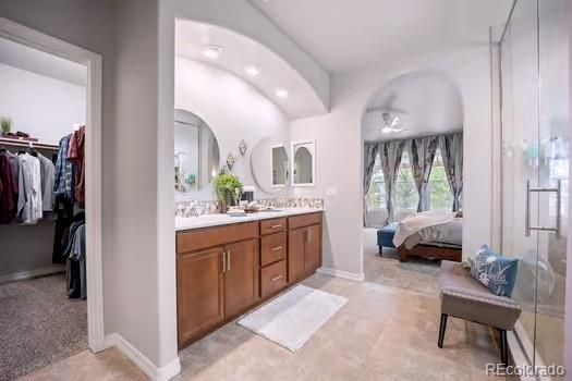 Bathroom, Bedroom, Dual Sink Vanities, Glass Shower, Interior, Recessed Lighting, Walk-in Closets