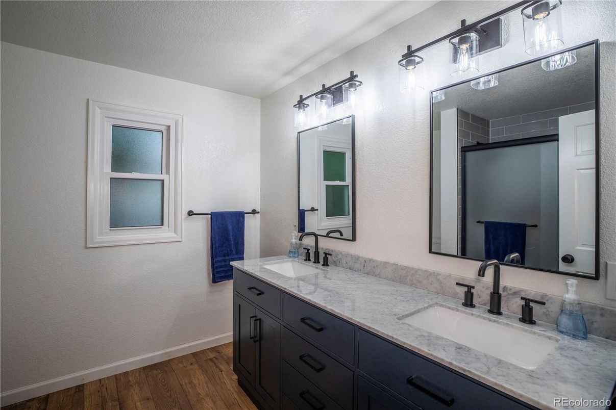 Bathroom, Dual Sink Vanities, Interior, Wood Texture Flooring