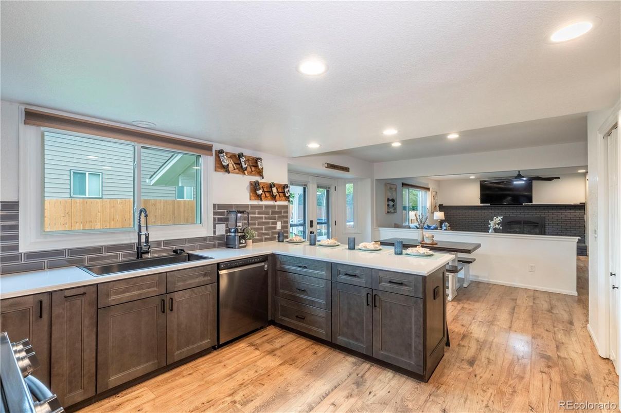 Interior, Kitchen, Recessed Lighting, Wood Texture Flooring