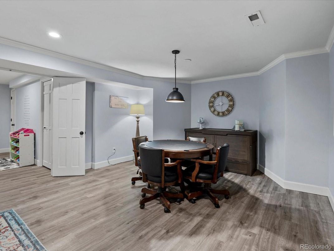 Home Office, Interior, Pendant Lights, Recessed Lighting, Wood Texture Flooring