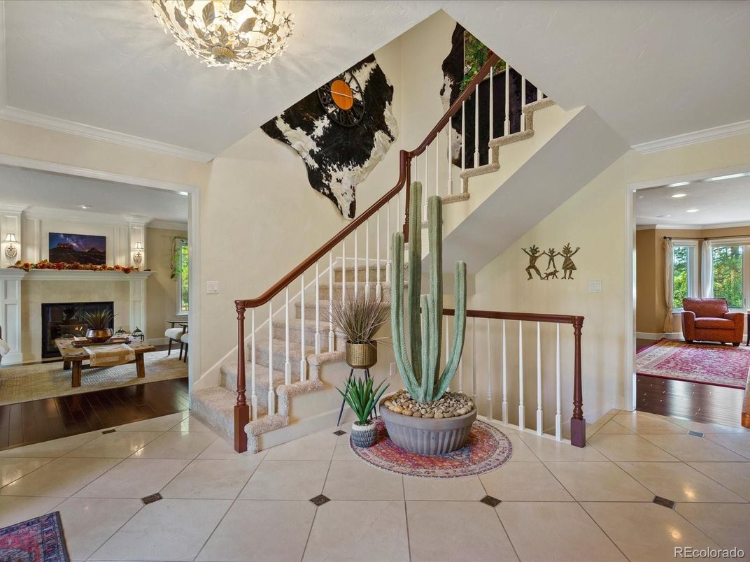 Chandelier, Fireplace, Interior, Recessed Lighting, Wood Texture Flooring