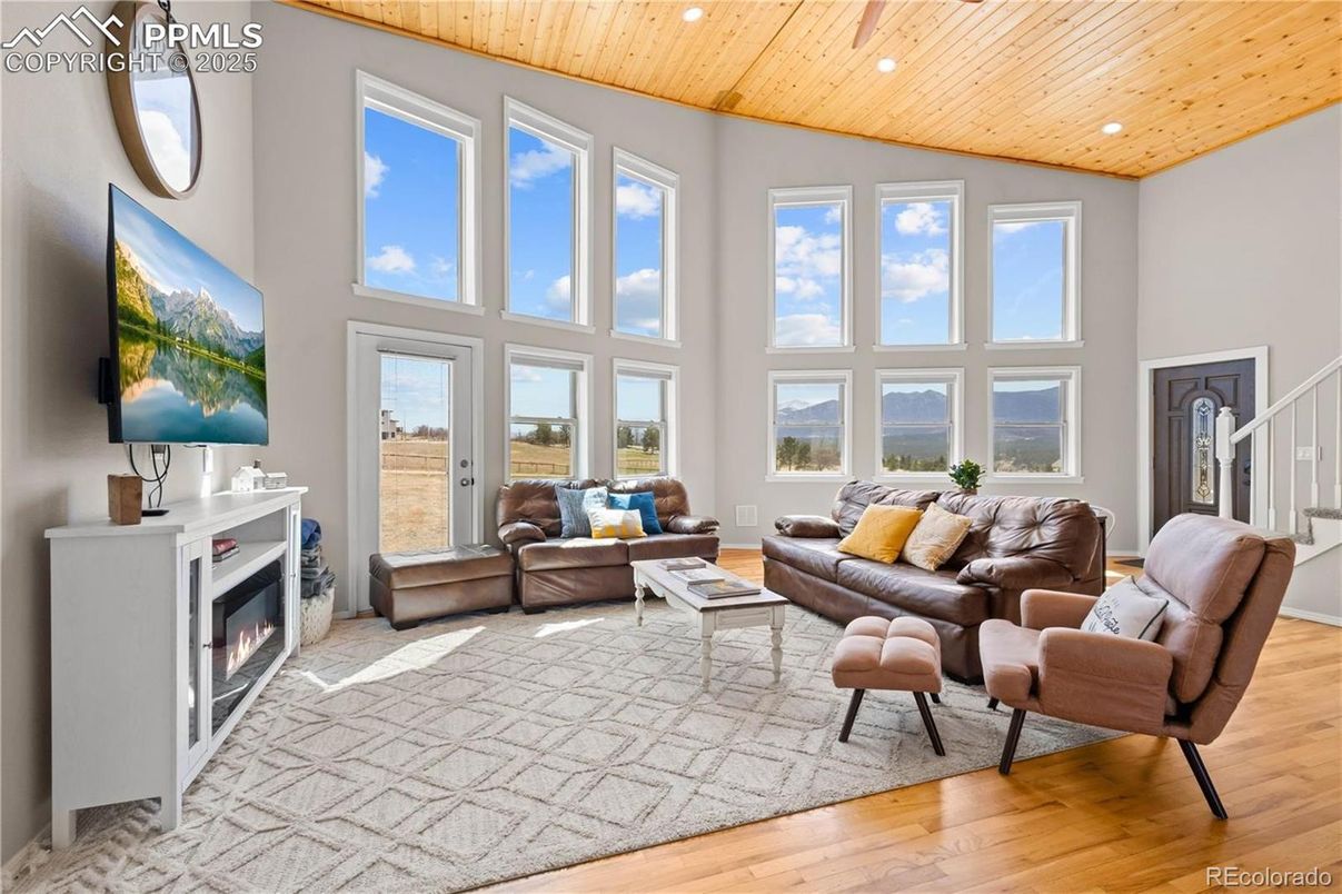 Fireplace, Interior, Living room, Recessed Lighting, Wooden Ceilings, Wood Texture Flooring