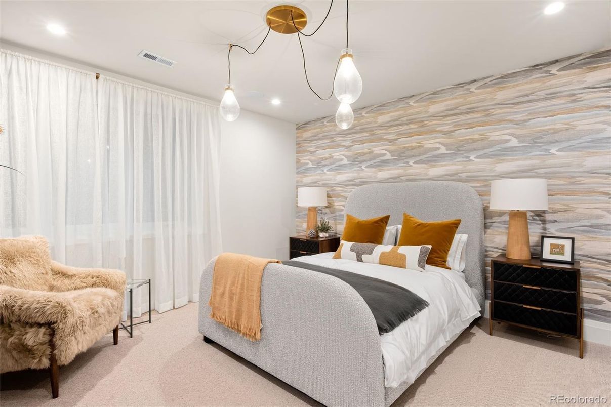 Bedroom, Interior, Pendant Lights, Recessed Lighting