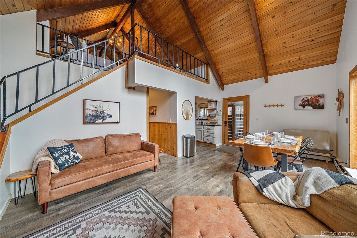 Dining room, Interior, Living room, Wooden Beams, Wooden Ceilings, Wood Texture Flooring