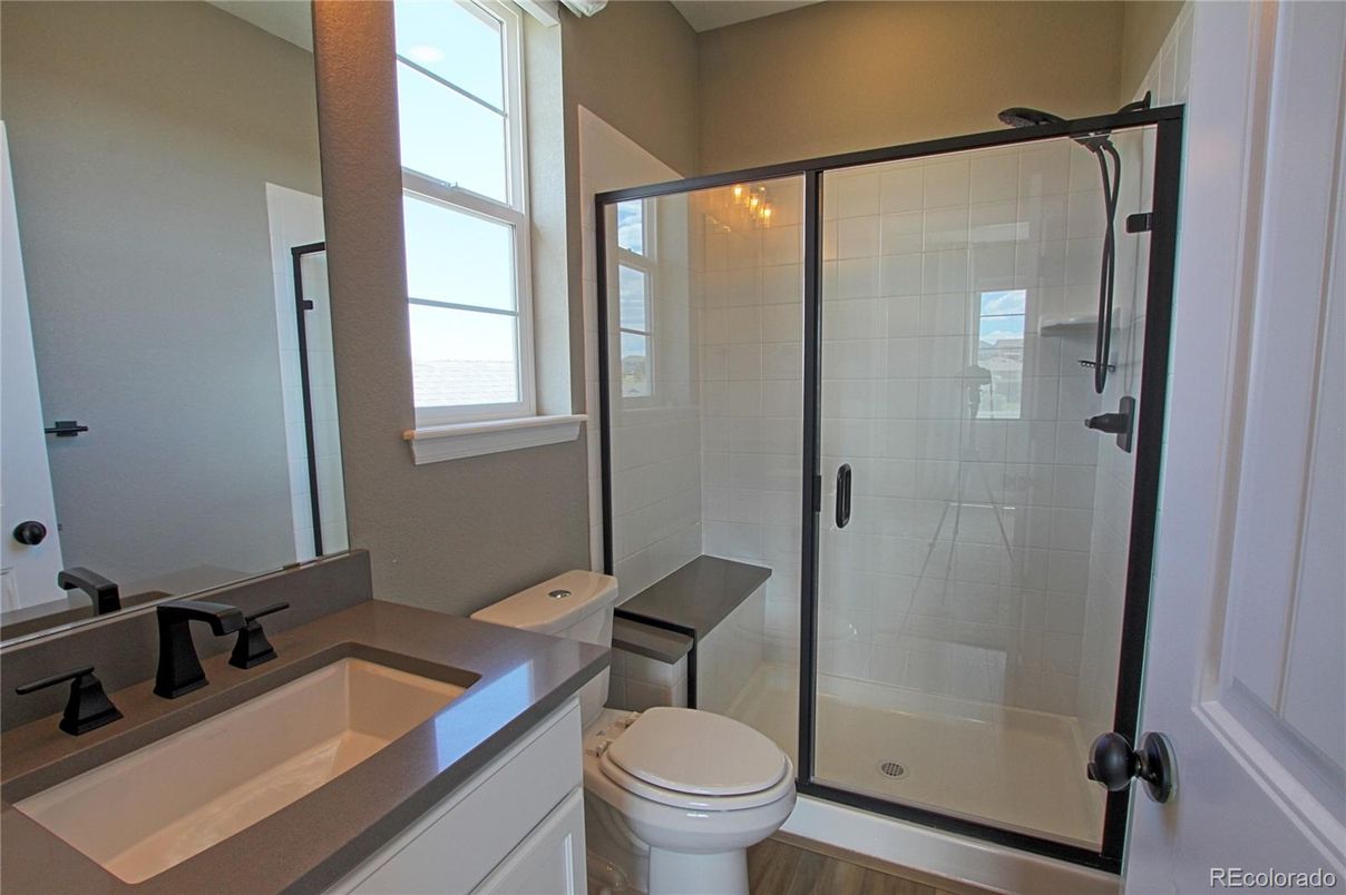 Bathroom, Glass Shower, Interior, Wood Texture Flooring