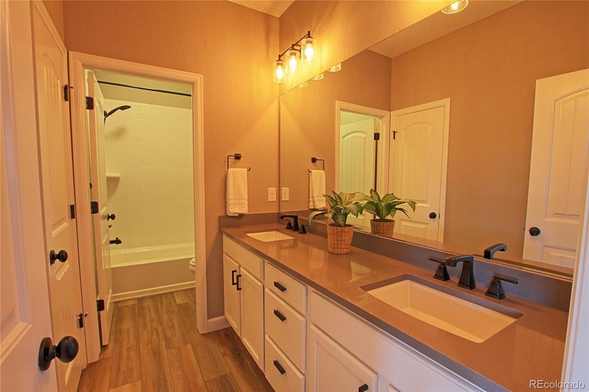 Bathroom, Dual Sink Vanities, Interior, Wood Texture Flooring
