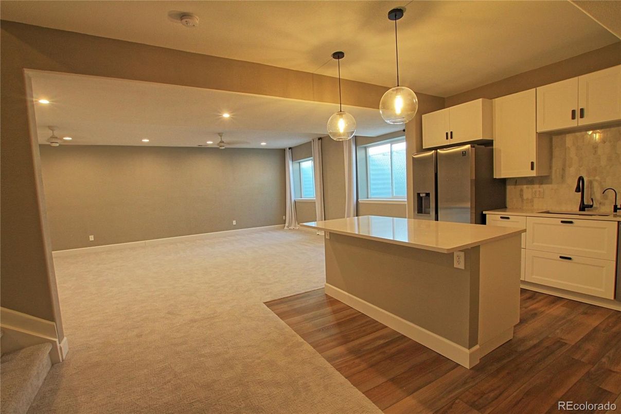Interior, Kitchen, Pendant Lights, Recessed Lighting, Wood Texture Flooring