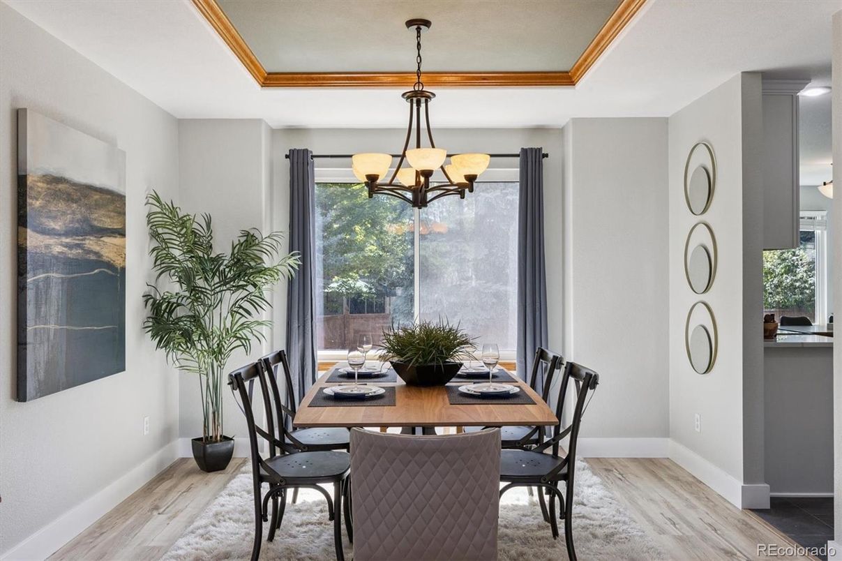Chandelier, Dining room, Interior, Wood Texture Flooring
