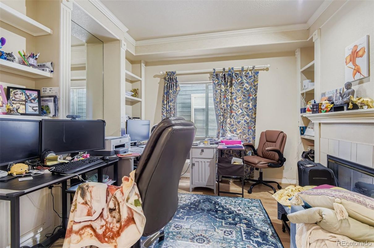 Fireplace, Home Office, Interior, Wood Texture Flooring