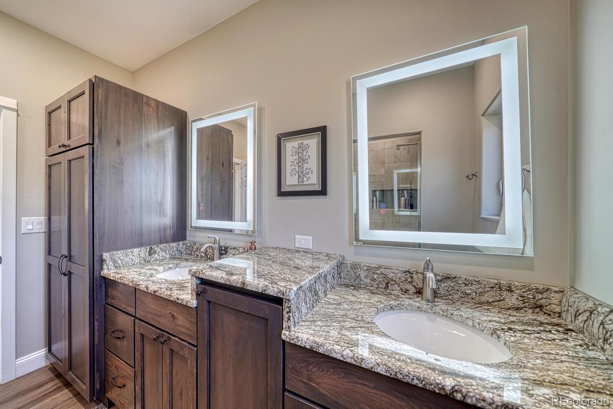 Bathroom, Dual Sink Vanities, Interior, Wood Texture Flooring