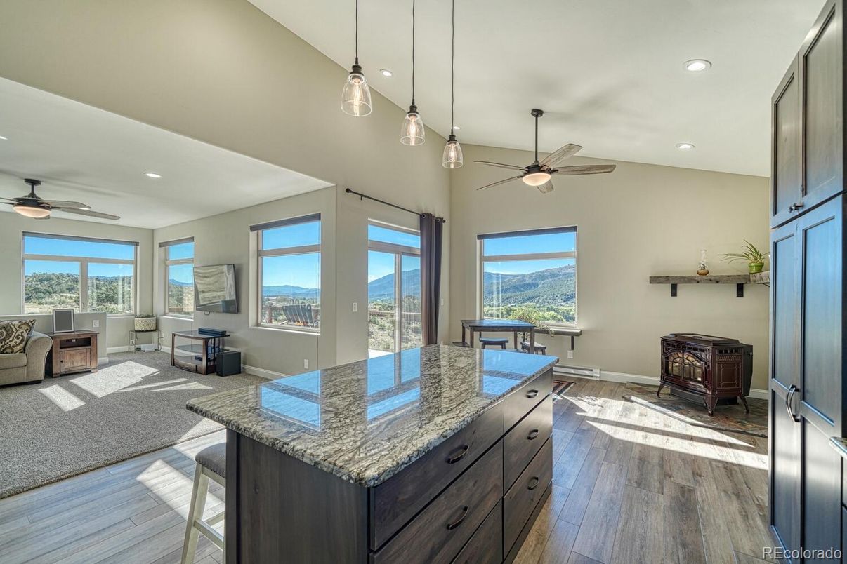 Interior, Kitchen, Pendant Lights, Recessed Lighting, Wood Texture Flooring