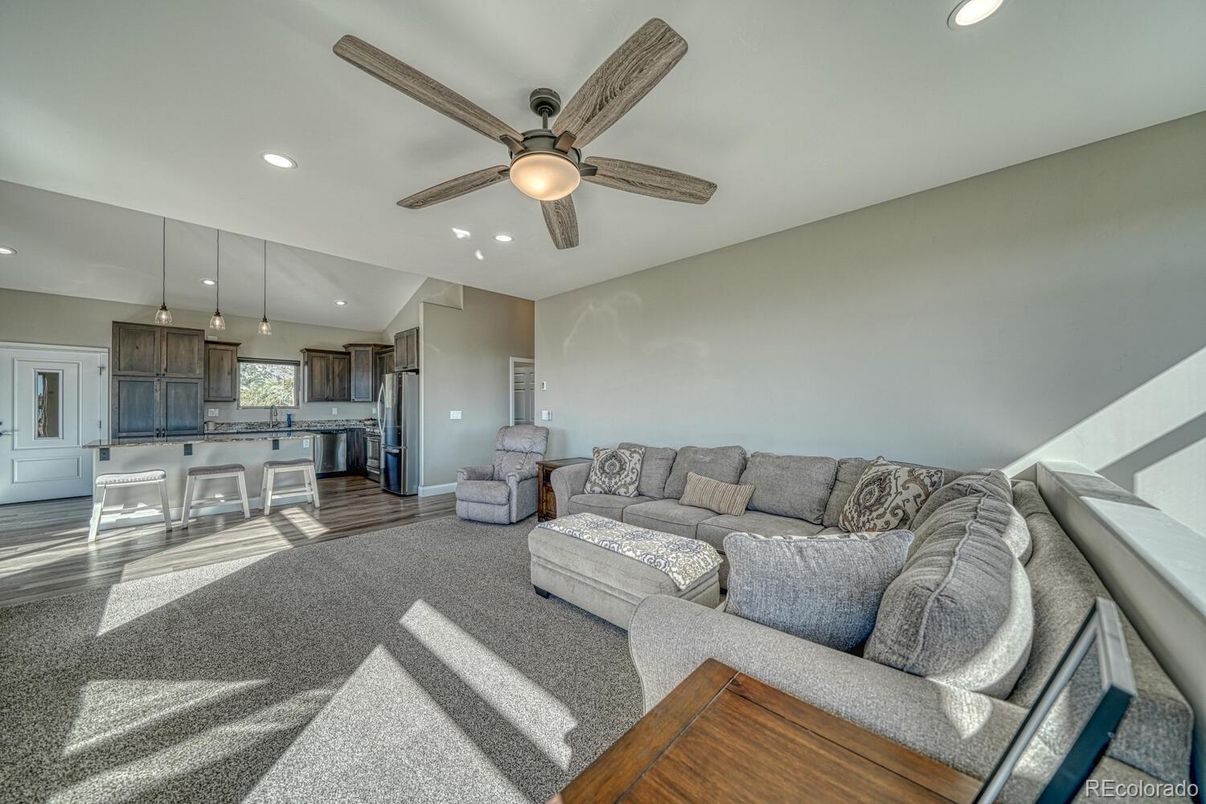 Interior, Kitchen, Living room, Pendant Lights, Recessed Lighting, Wood Texture Flooring
