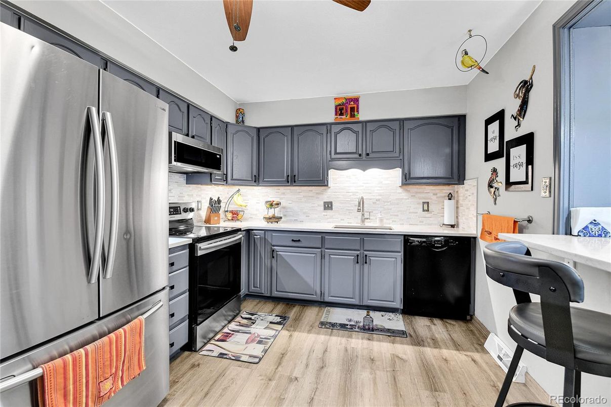 Interior, Kitchen, Stainless Steel Appliances, Wood Texture Flooring