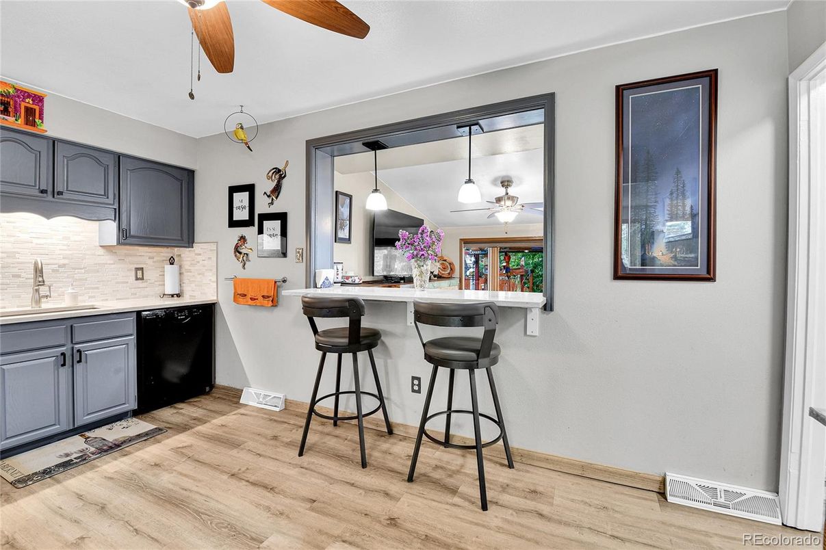 Interior, Kitchen, Pendant Lights, Wood Texture Flooring