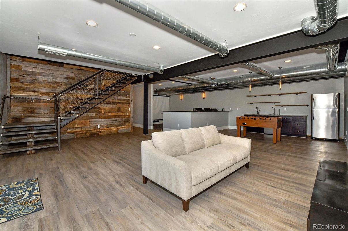 Game Room, Interior, Recessed Lighting, Wood Texture Flooring, Wooden Walls