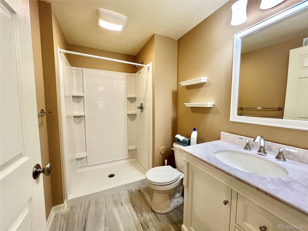 Bathroom, Glass Shower, Interior, Wood Texture Flooring