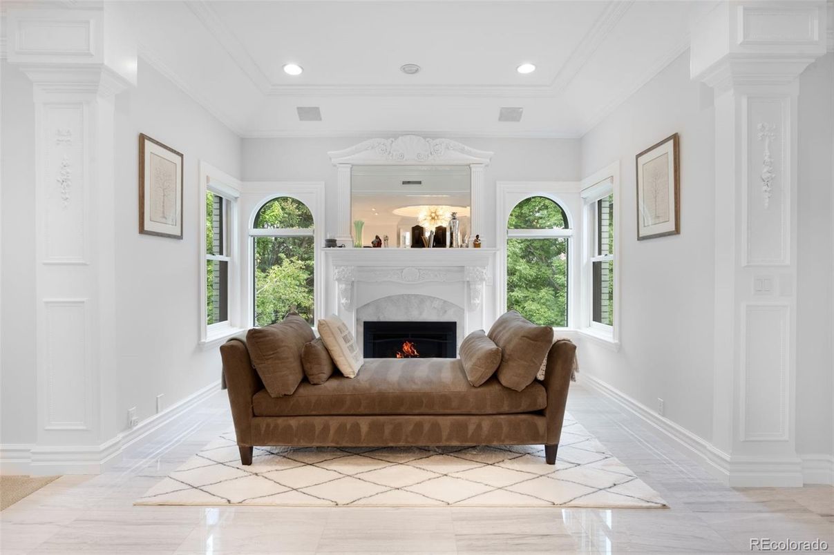 Fireplace, Interior, Marble, Recessed Lighting
