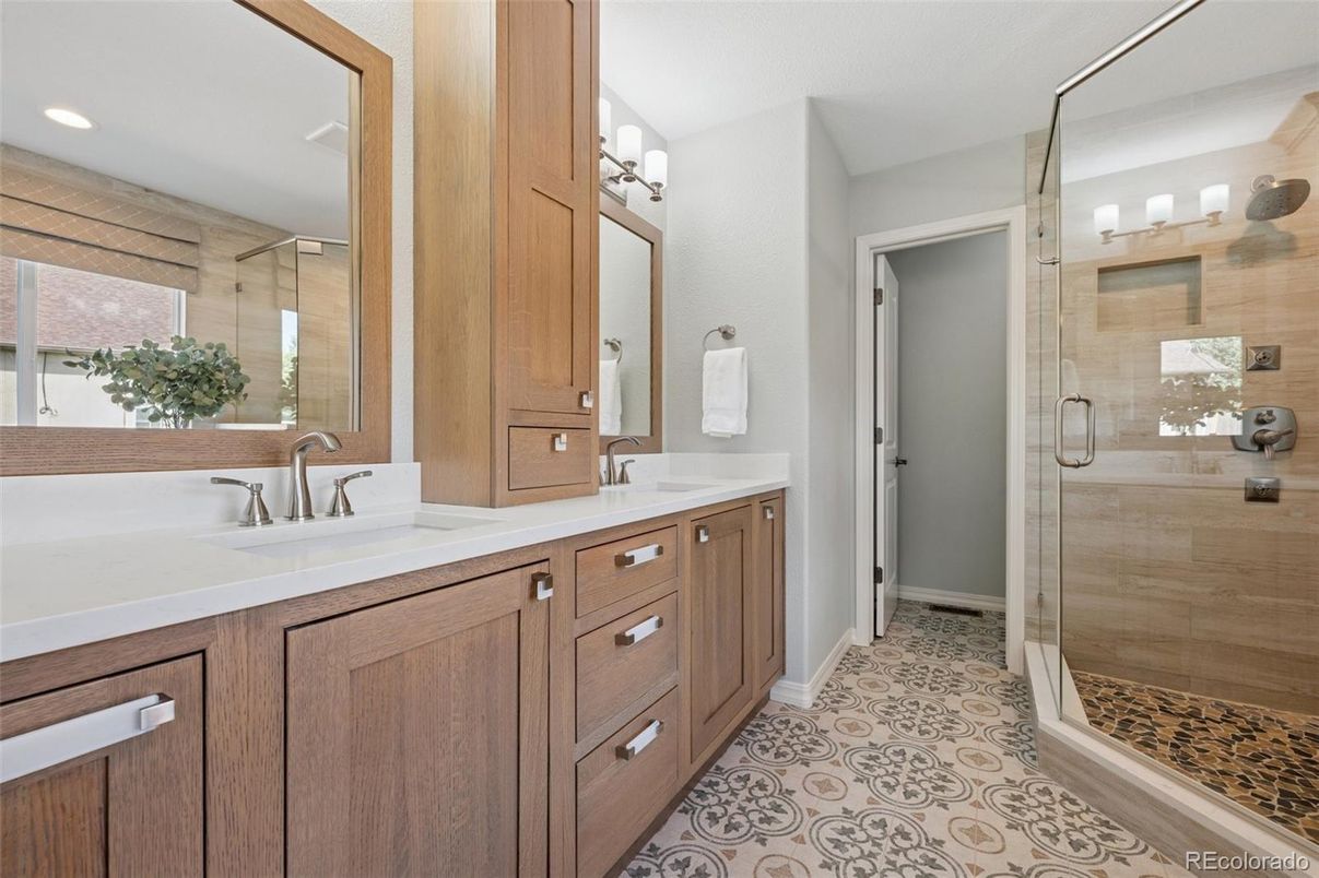 Bathroom, Dual Sink Vanities, Glass Shower, Interior, Recessed Lighting
