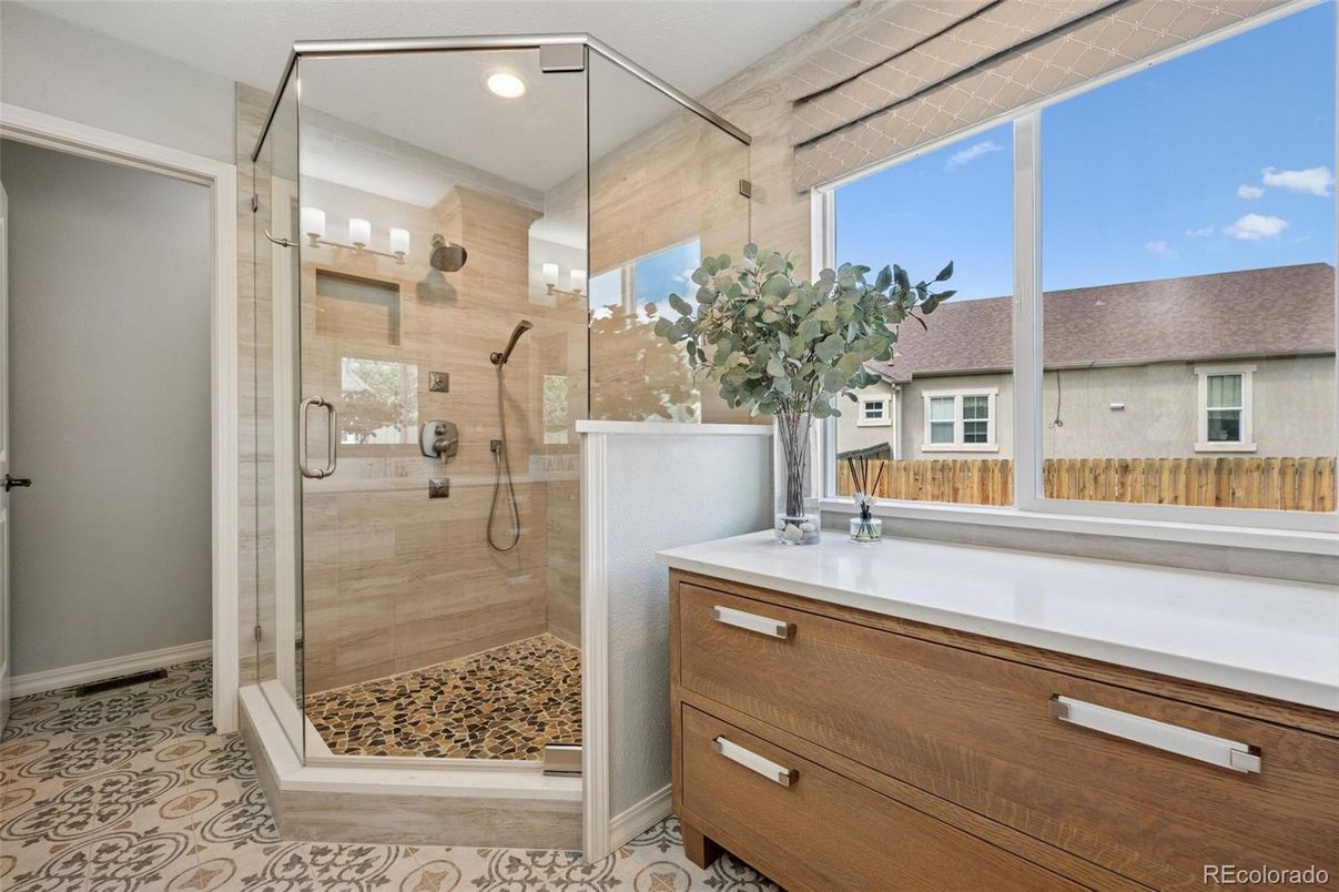 Bathroom, Glass Shower, Interior, Recessed Lighting