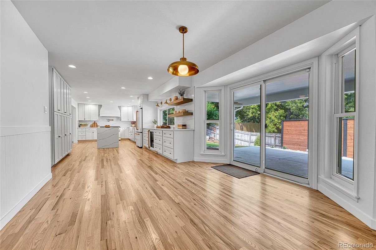 Interior, Kitchen, Pendant Lights, Recessed Lighting, Wood Texture Flooring