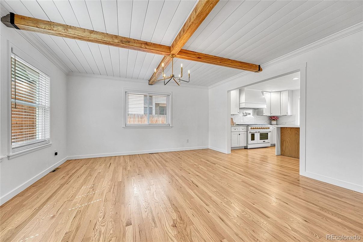 Empty room, Interior, Kitchen, Wooden Beams, Wood Texture Flooring