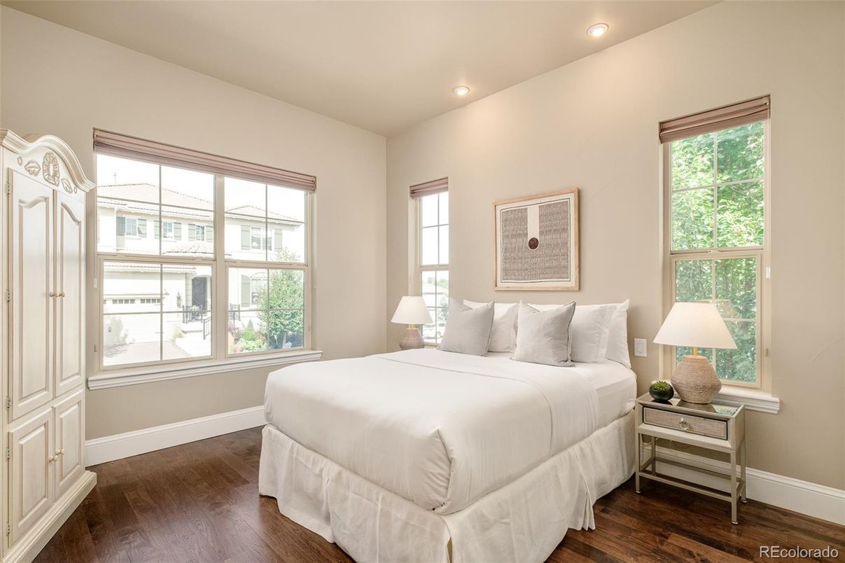 Bedroom, Interior, Recessed Lighting, Wood Texture Flooring