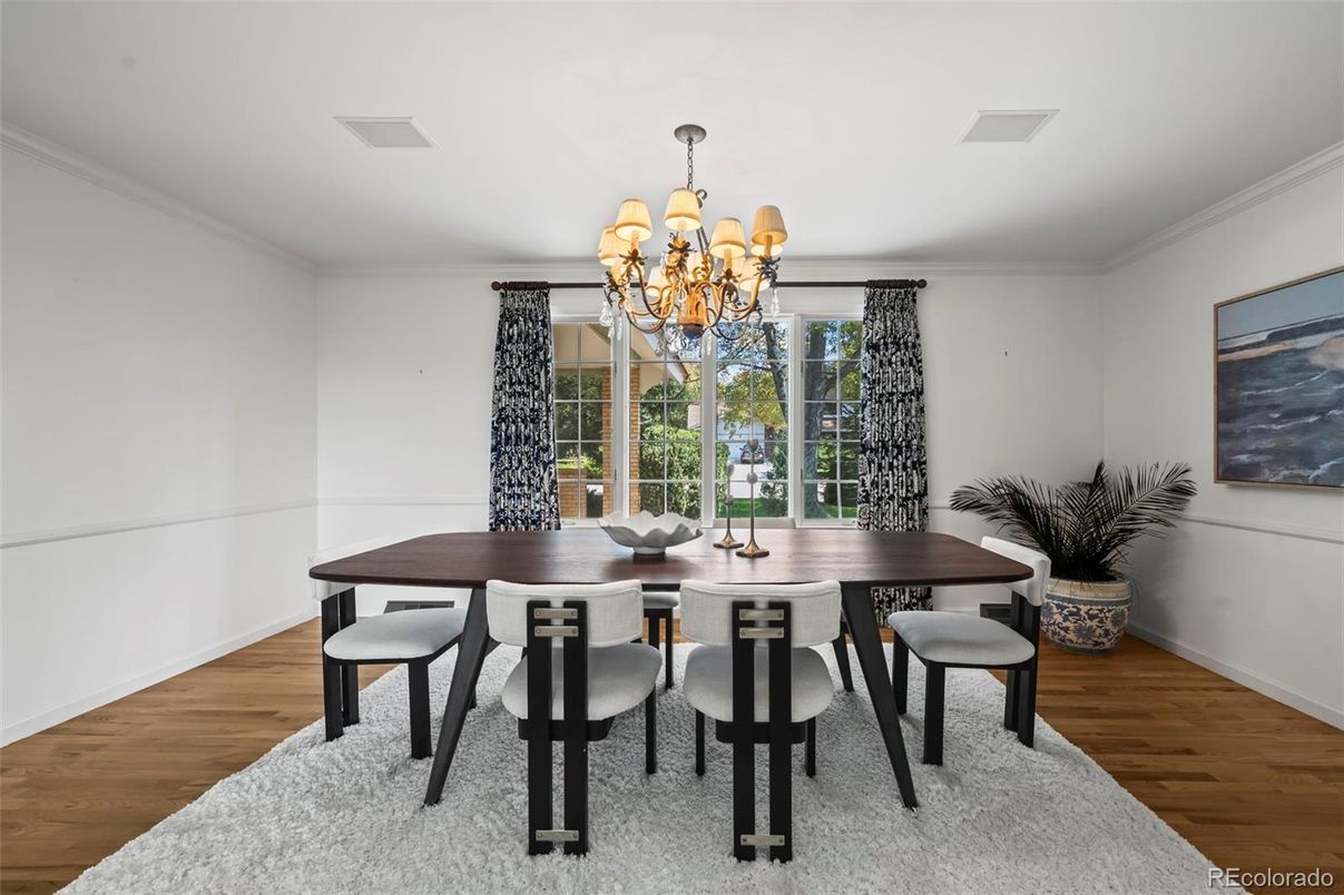 Chandelier, Dining room, Interior, Wood Texture Flooring