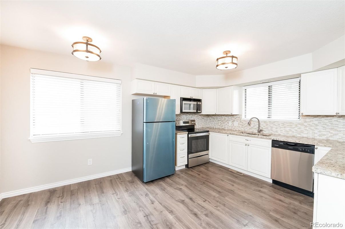 Interior, Kitchen, Stainless Steel Appliances, Wood Texture Flooring